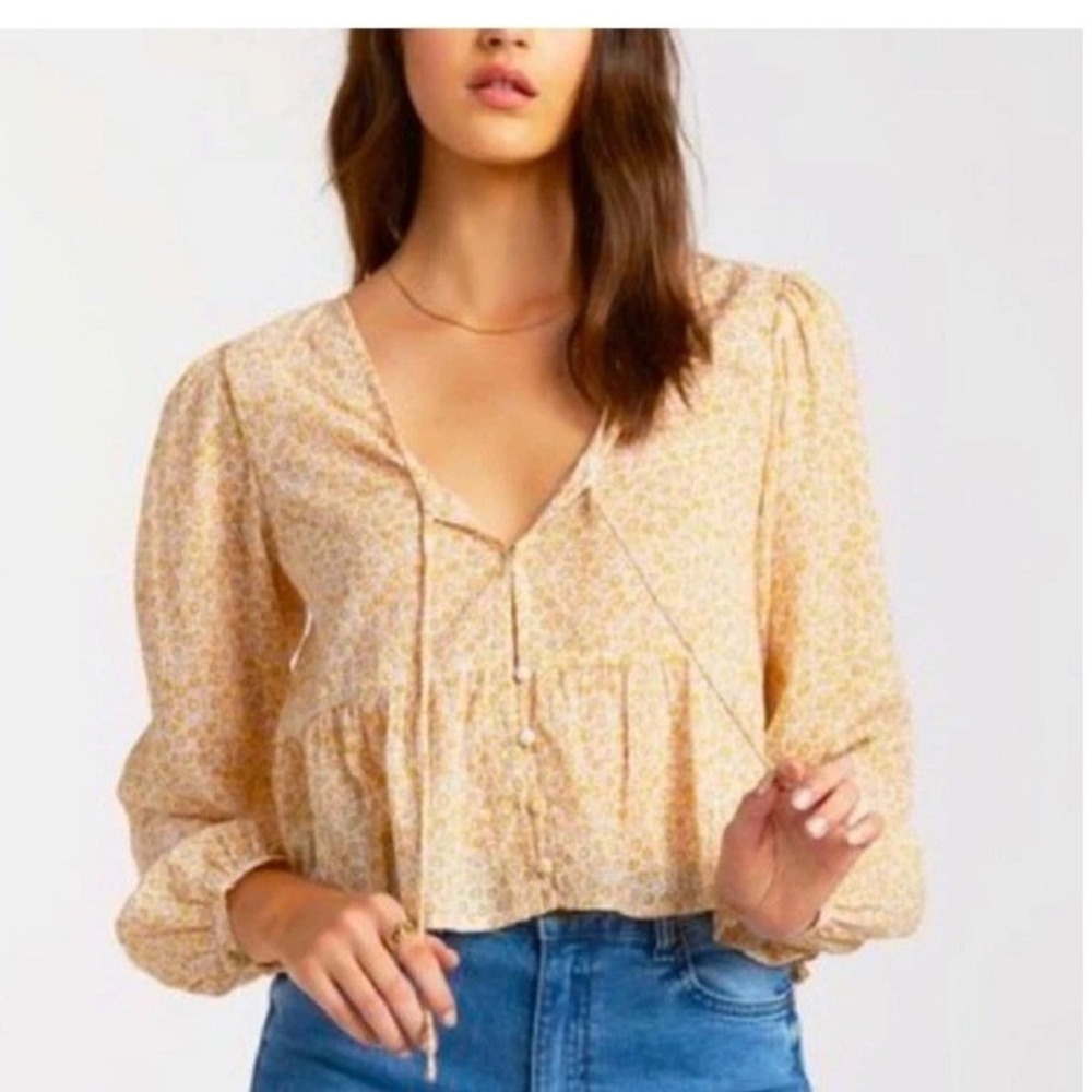Billabong After Dark Floral Peplum Top Yellow Mimosa ABJWT00156 Small NEW